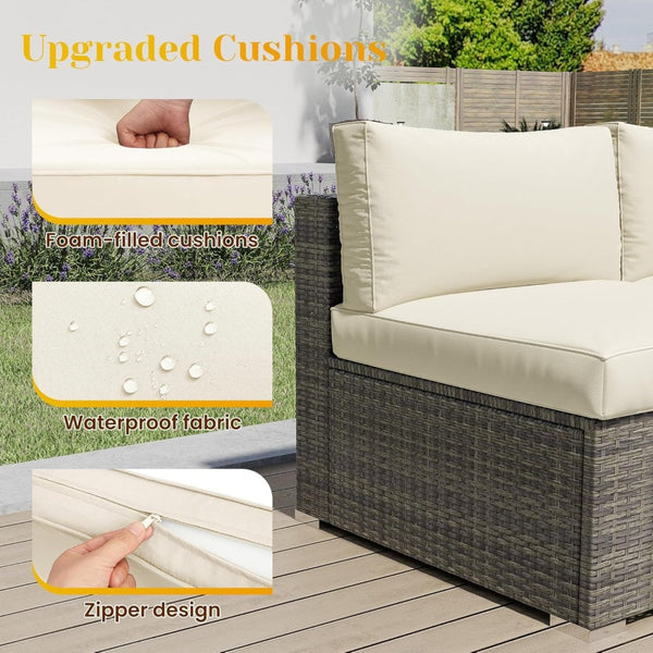 English Elm 5-piece Outdoor Modular Pe Rattan Wicker Patio Set with Tempered Glass Coffee Table Beige B082P455126