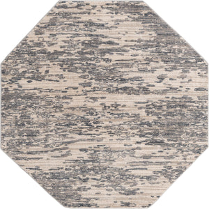 Unique Loom Oasis Water Machine Made Abstract Rug Gray, Ivory/Beige/Blue/Navy Blue 6' 1" x 6' 1"