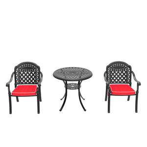 English Elm 3-Piece Cast Aluminum Patio Set With Chic Red Cushions - Perfect For Small Spaces & Easy Care! W1710S00045
