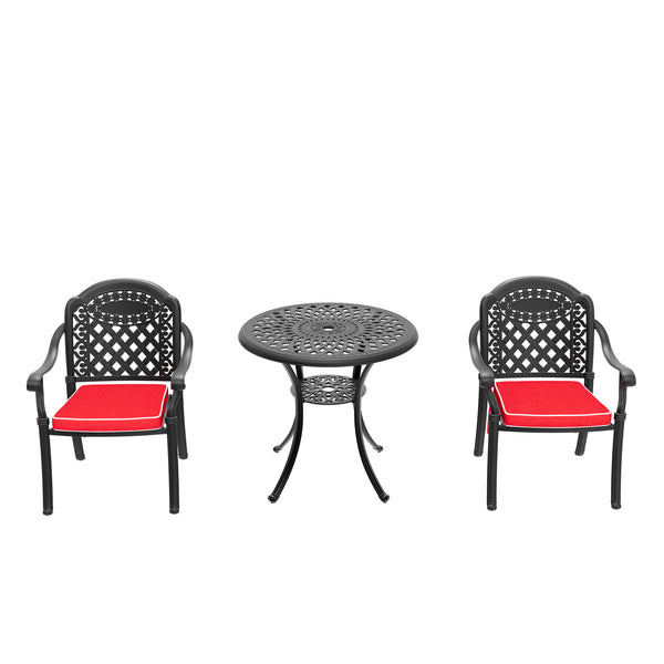 English Elm 3-Piece Cast Aluminum Patio Set With Chic Red Cushions - Perfect For Small Spaces & Easy Care! W1710S00045