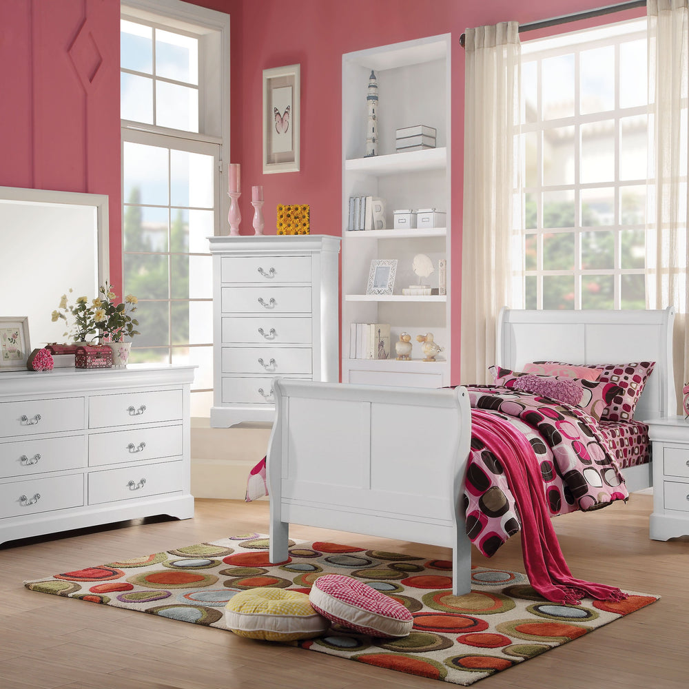 English Elm White Sleigh Bed Twin with Curved Headboard, Solid Pine Frame, White Finish, Box Spring Required B062S00526