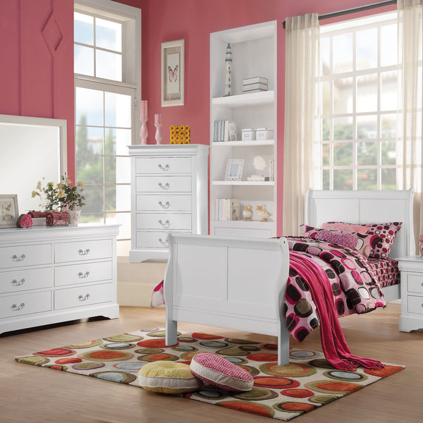 English Elm White Sleigh Bed Twin with Curved Headboard, Solid Pine Frame, White Finish, Box Spring Required B062S00526