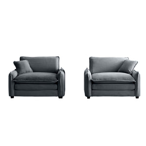 English Elm Grey Corduroy Retro Deep Seat Sofa Set with Memory Foam, Removable Armrests & Plush Corduroy Comfort W714S00744