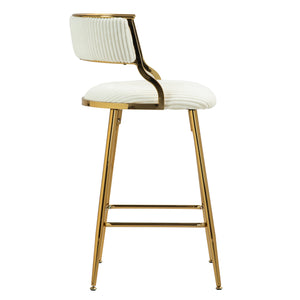 English Elm (SET of 2) 26" Counter Bar Stools Corduroy Beige with Backrest, Gold Chrome Base & Footrest, Plush Seat W2215P195291