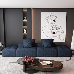 English Elm Modern Modular Sectional Sofa Set – Oversized Chenille Fabric Couch With 2 Ottomans & 4 Pillows, Blue W1885S00063