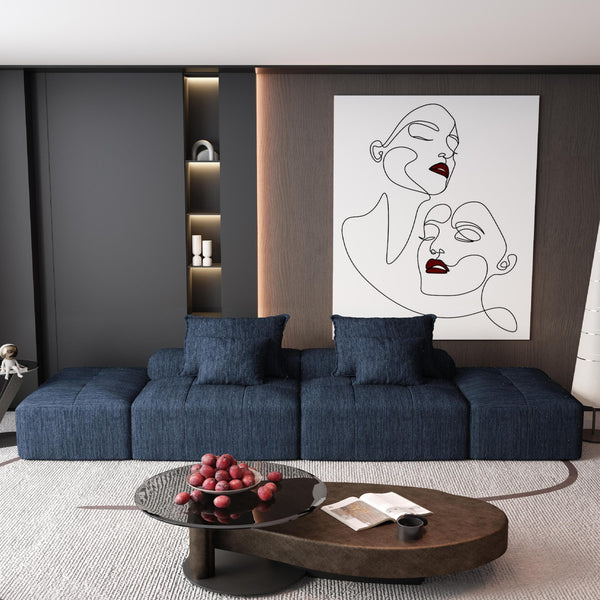 English Elm Modern Modular Sectional Sofa Set – Oversized Chenille Fabric Couch With 2 Ottomans & 4 Pillows, Blue W1885S00063