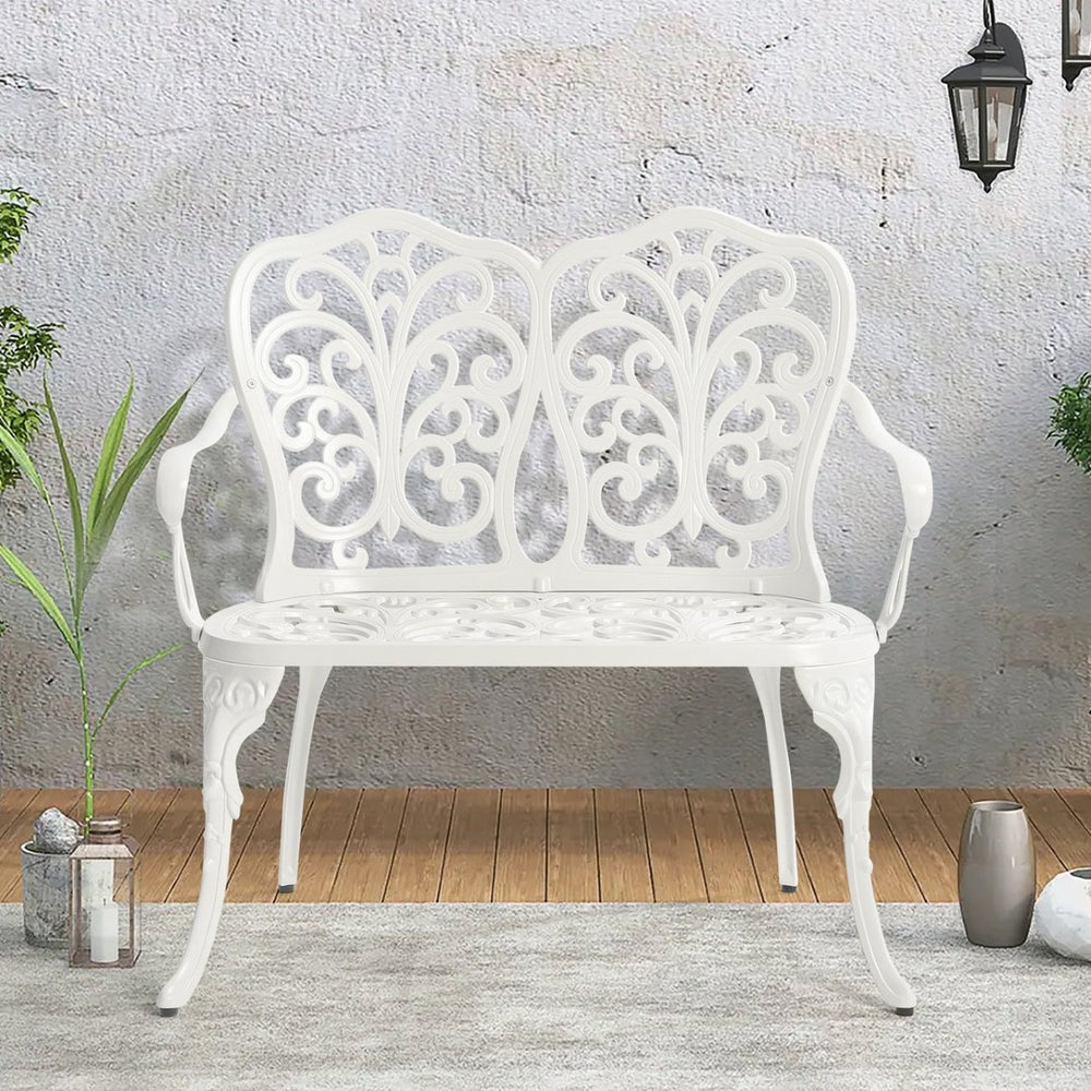 English Elm Patio Garden Bench - Elegant Cast Aluminum Outdoor Furniture With Floral Rose Design For Two W640P250980-GIGA