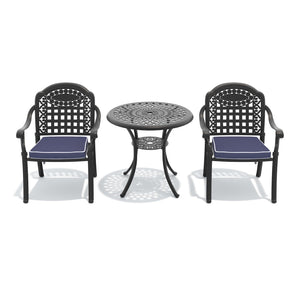 English Elm 3-piece Cast Aluminum Outdoor Bistro Set with Ornate Petal Detailing and Cushioned Chairs W1710S00625
