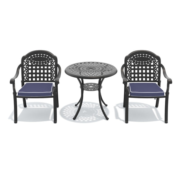 English Elm 3-piece Cast Aluminum Outdoor Bistro Set with Ornate Petal Detailing and Cushioned Chairs W1710S00625