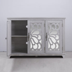 English Elm 49.33" Mirrored Lattice Buffet Cabinet with Adjustable Shelves Vintage Wood Grain Sideboard Light Gray W2899P372742
