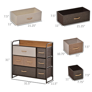 English Elm HOMCOM 7-Drawer Dresser with Steel Frame and Wooden Top, Foldable Fabric Drawers for Organized Living Spaces Brown W2225P229650