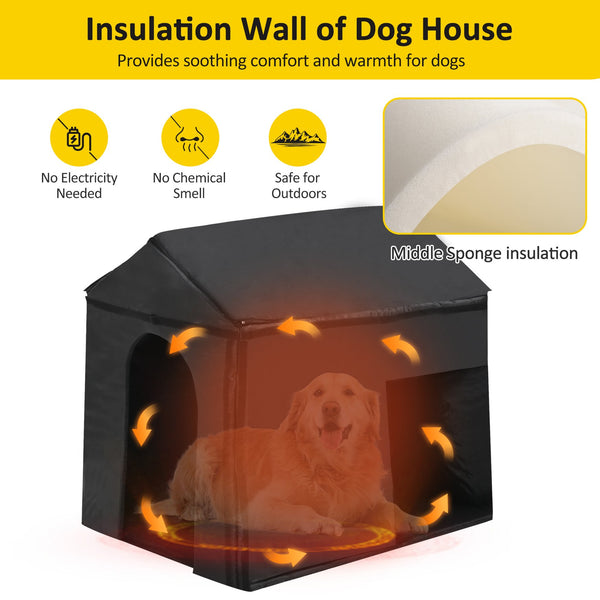 English Elm 60.2" Insulated Outdoor Dog House with Porch & Asphalt Roof, Elevated Pine Kennel for Dogs up to 120 lbs N704G201612A