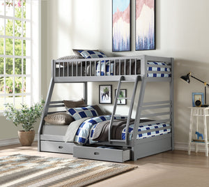 English Elm Jason Gray Twin/Full Bunk Bed with 2 Roll-Out Storage Drawers, Convertible, Pine Frame, 330lb Capacity B2726S00356