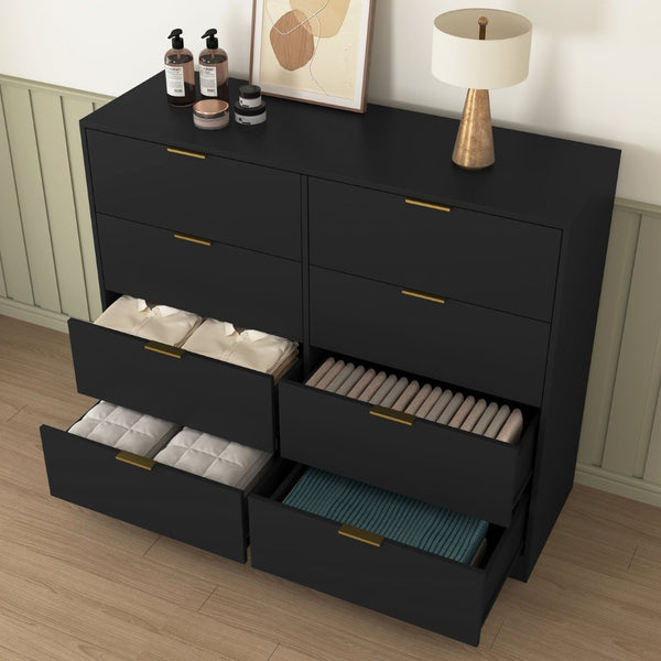 English Elm 8 Drawer Tall Chest Slim Particleboard Build Smooth Gliding Storage for Bedroom Closet Black W409S00027