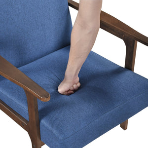 English Elm Modern Mid-Century Accent Chair Walnut Frame with Textured Linen Upholstery and Cushioned Seat Comfortfulness Blue 26.5 L x 23.5 W x 10 H B011P308029