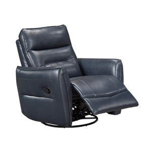 English Elm 1pc Swivel Glider Recliner Chair in Top Grain Leather with 360° Spin, Pocket Coil Support, Durable Solid Wood Frame Dark Blue 37.25 L x 29.5 W x 32.5 H B011P329241