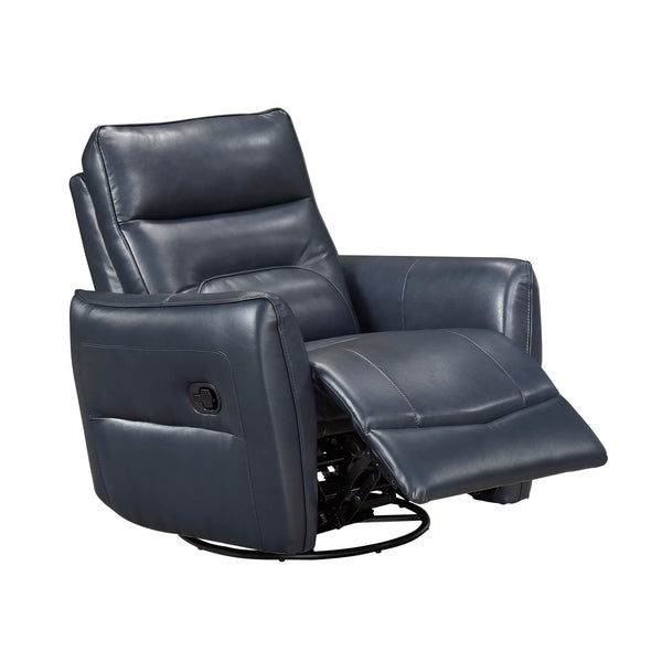 English Elm 1pc Swivel Glider Recliner Chair in Top Grain Leather with 360° Spin, Pocket Coil Support, Durable Solid Wood Frame Dark Blue 37.25 L x 29.5 W x 32.5 H B011P329241