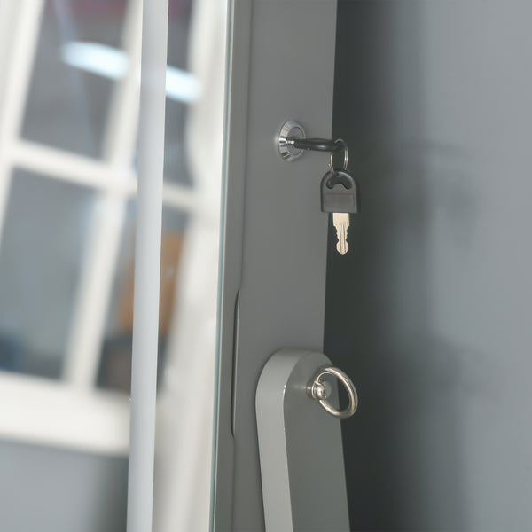 English Elm HOMCOM Lockable Floor Jewelry Armoire with LED Lights, Full-Length Mirror, 100+ Slots & Shelves Grey W2225P217022