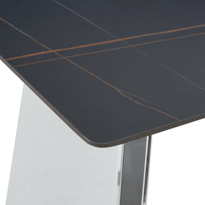 English Elm 63"x31.5x30" Marble Slab Rectangular Dining Table with Sculptural Butterfly Stainless Legs Black,Silver W1151S04576
