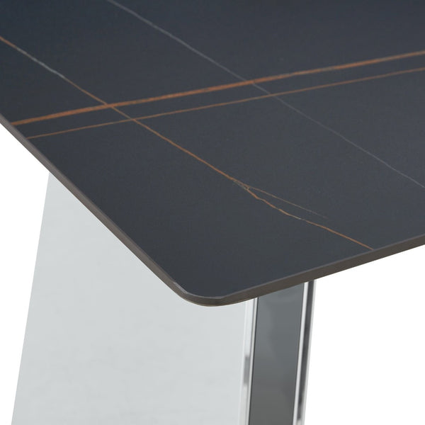 English Elm 63"x31.5x30" Marble Slab Rectangular Dining Table with Sculptural Butterfly Stainless Legs Black,Silver W1151S04576