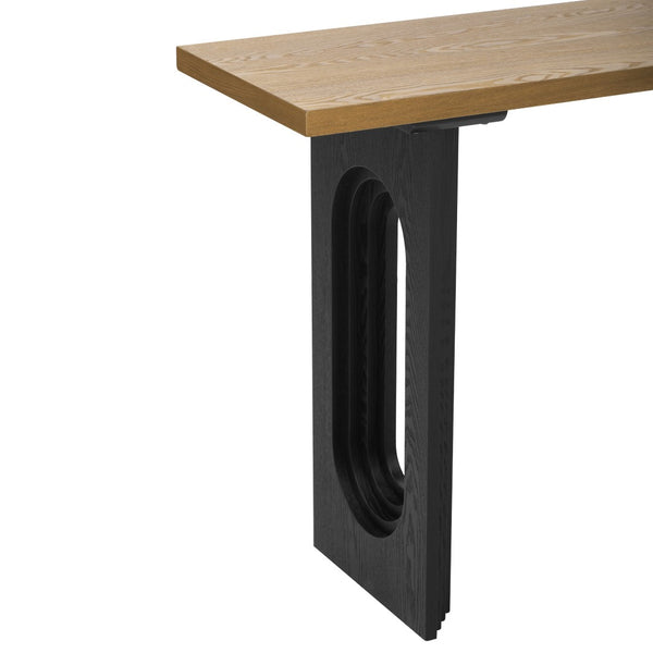 English Elm U_Style Modern Console Table With Unique Round Hollow Legs - Fraxinus Mandschurica Wood Veneer Design N711P205931N-GIGA