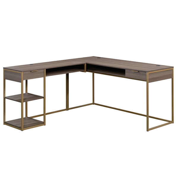 English Elm L-Shaped Desk With Durable Wood & Metal Frame, Stylish Storage, Perfect For Home Office Or Living Room B356P367849