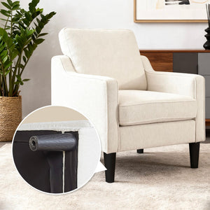 English Elm Living Room Linen Accent Chair Mid Century Modern with Tapered Wood Legs Compact Seat W5052P411381