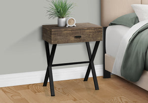 English Elm Accent Table Rustic Wood-Look End Table with Black Metal X Base, Nightstand with Drawer for Living Room Brown 22 L x 14 W x 7 H B2710P219287