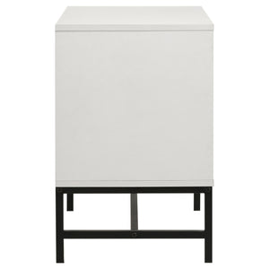 English Elm Yountville White 2-Drawer Nightstand with Bold Black Accents — Modern Bedside Table, Sleek Storage and Contrast Design B062P299794