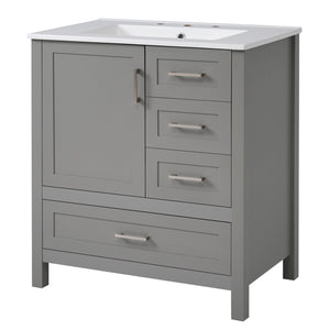 English Elm 30" Gray Bathroom Vanity with Ceramic Sink, Solid Wood Frame, Soft-Close Door & 3 Drawers for Organized Style N729P177787E
