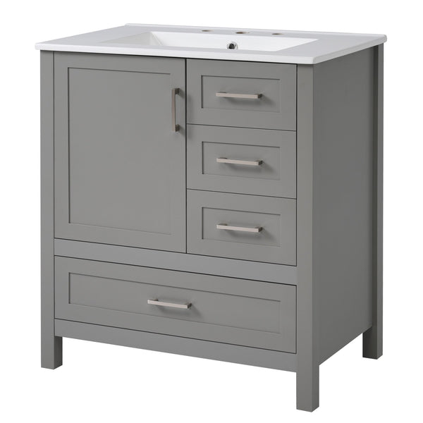English Elm 30" Gray Bathroom Vanity with Ceramic Sink, Solid Wood Frame, Soft-Close Door & 3 Drawers for Organized Style N729P177787E