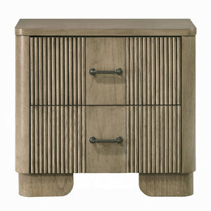 English Elm 1pc Transitional Nightstand Antique Oak Finish with 2 Felt-Lined Drawers, Reeded Fronts & Metal Glides B2741P408067
