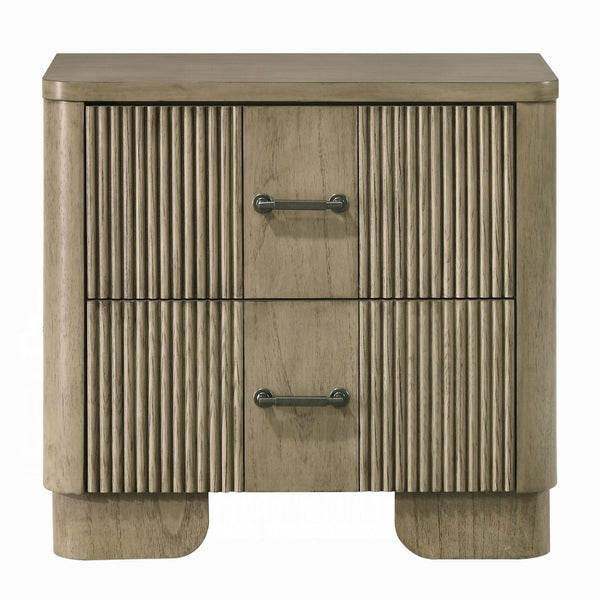 English Elm 1pc Transitional Nightstand Antique Oak Finish with 2 Felt-Lined Drawers, Reeded Fronts & Metal Glides B2741P408067