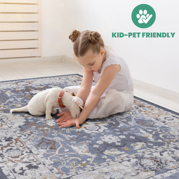 English Elm Loom Stylish 5X7 Blue Non-Shedding Area Rug – Stain Resistant, Kid & Pet Friendly For Any Room B335P289485