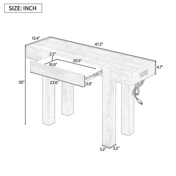 English Elm Trexm Ash Veneer Entryway Console Table Built in Power Outlet Drawer Rubberwood Natural N715P361518N