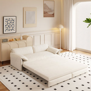 English Elm 66" Queen Sleeper Loveseat Velvet Convertible Sofa with Built-in Side Storage for Living Room Beige+White W1885S00322