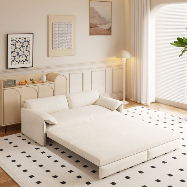 English Elm 66" Queen Sleeper Loveseat Velvet Convertible Sofa with Built-in Side Storage for Living Room Beige+White W1885S00322