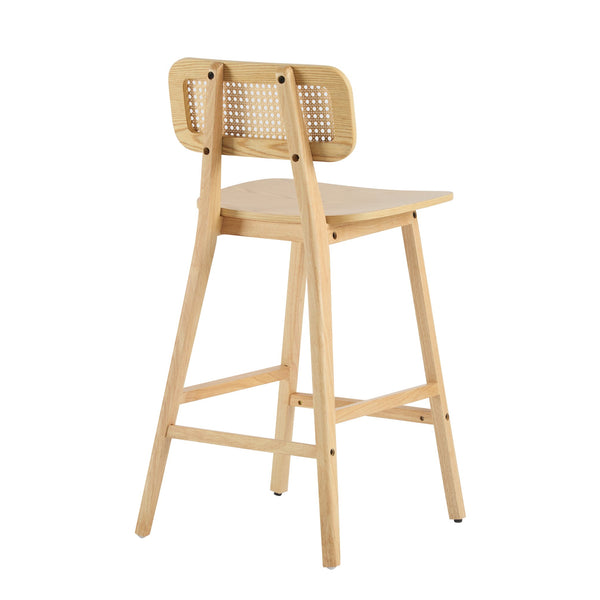 English Elm Christopher Knight Home® - Bari Curved Solid Wood Barstool with Woven Rattan Backrest, Ergonomic Comfort and Timeless Finish Natural N775P264463N
