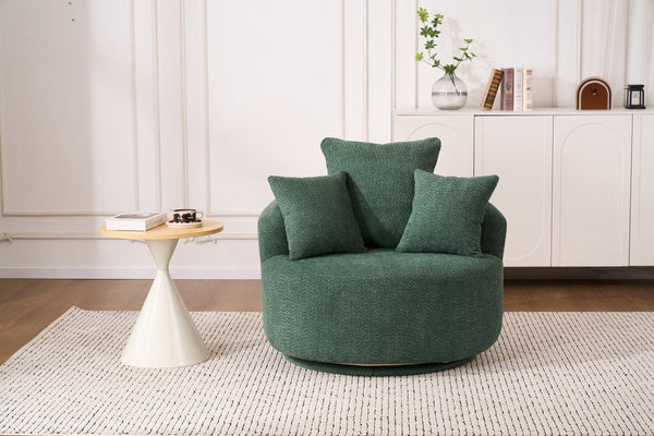 English Elm 360° Swivel Chair upholstered barrel accent chair with plush high-resilience foam and pillows for comfort Antique Green W2231P264471