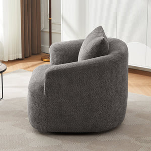 English Elm 360° Swivel Chair with Boucle Upholstery, Deep Pocket-Spring Seat, Ergonomic Curved Arms & Minimalist Design for Living Room Comfort Grey N719P288552E