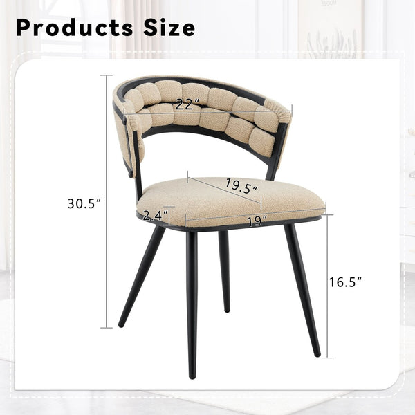English Elm Set of 2 Chenille Tufted Dining Chairs with Metal Legs Modern Kitchen Seating Beige,Black W3875P370853