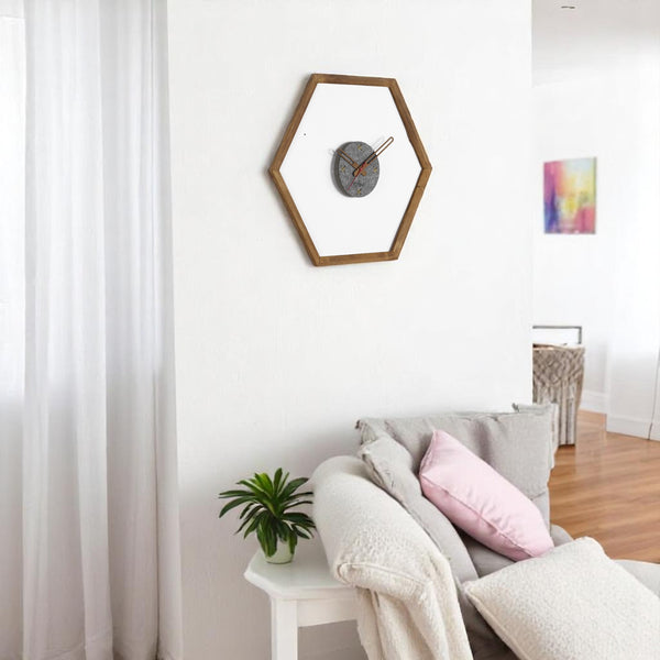 English Elm Tuva Hexagonal Wall Clock with Solid Wooden Frame — Minimalist Modern Design, Easy-to-Read Face Yellow B029P331487
