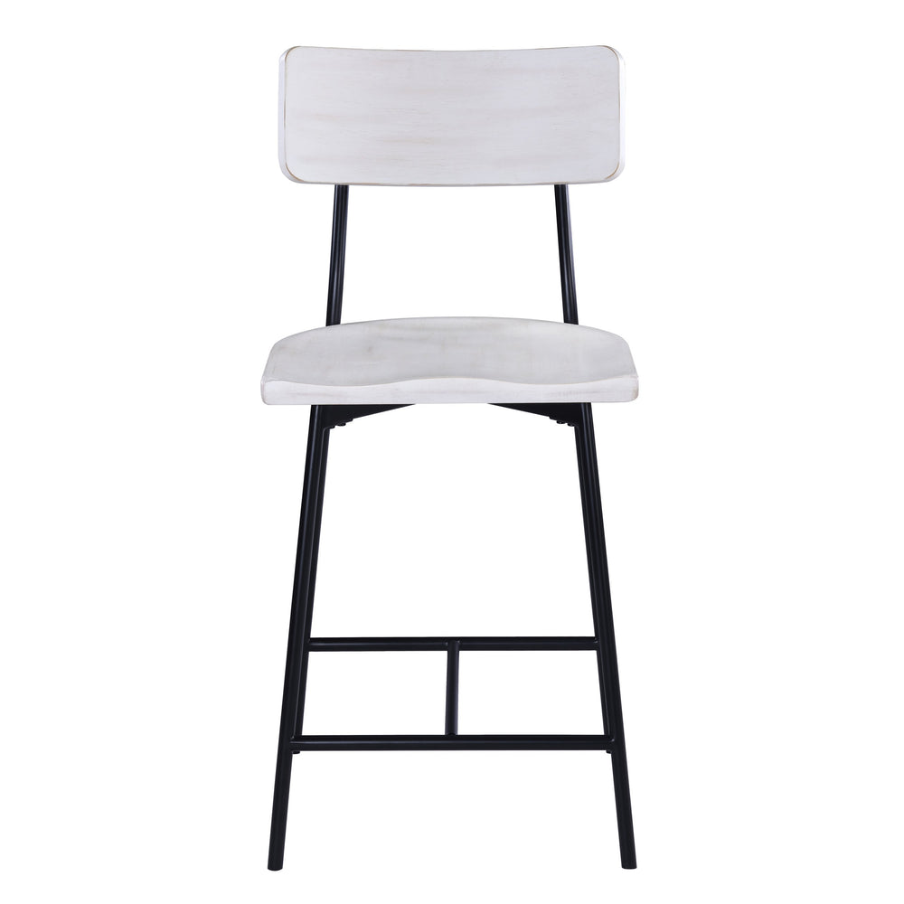 English Elm Badin Wood and Metal Modern Counter Stool with Saddle Seat, White Washed Wood, Black Frame, Durable Comfort - Adjustable Glides (Seat 24.25") B050P364430