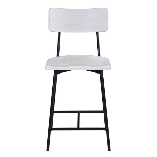 English Elm Badin Wood and Metal Modern Counter Stool with Saddle Seat, White Washed Wood, Black Frame, Durable Comfort - Adjustable Glides (Seat 24.25") B050P364430