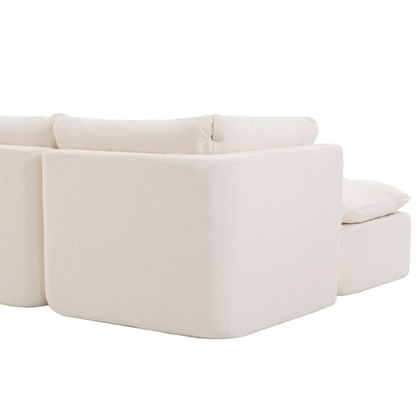 English Elm Modern Chenille Cloud Sectional with Ottoman Deep Sink Modular L Shaped Living Room Sofa Beige+White W2379S00001