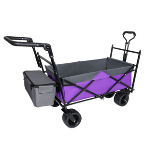 English Elm With Canopy and Steel Frame Collapsible Wagon All-terrain Heavy Duty Outdoor Cart Purple W2932P326775