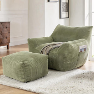 English Elm Bean Bag Chair with Armrests Shredded Foam Fill Oversized Lounge Seat for Adults Green W5385P433244