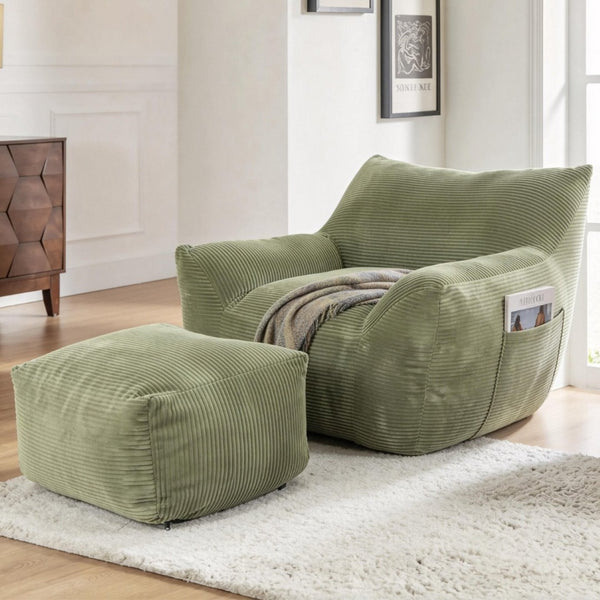 English Elm Bean Bag Chair with Armrests Shredded Foam Fill Oversized Lounge Seat for Adults Green W5385P433244