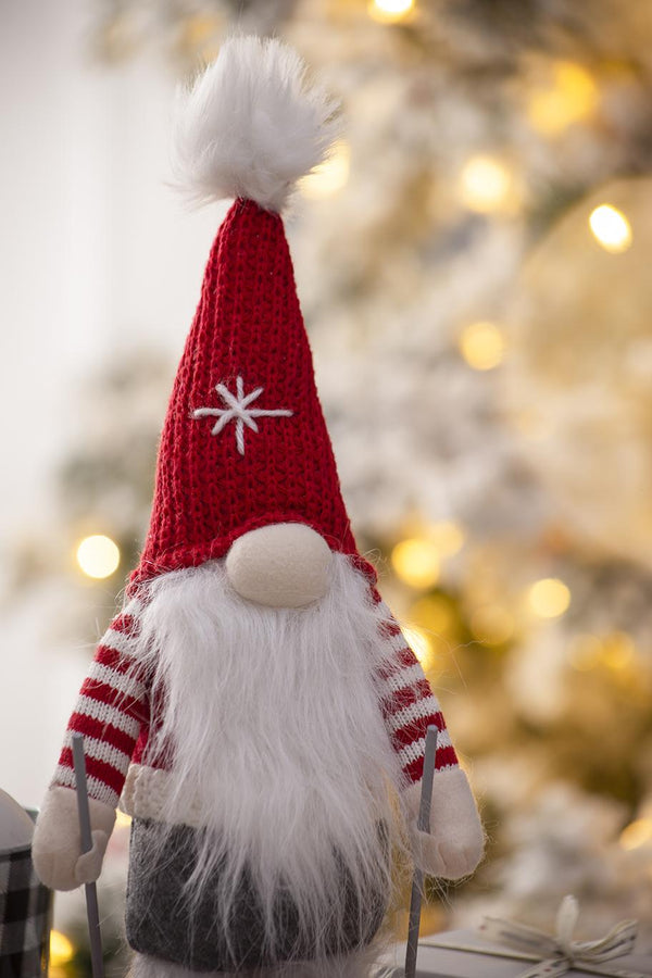 English Elm 2pcs Festive Gnome Figurines with Fluffy Beards and Striped Legs for Tabletop, Mantel, Holiday Charm Multicolor W2078P242127