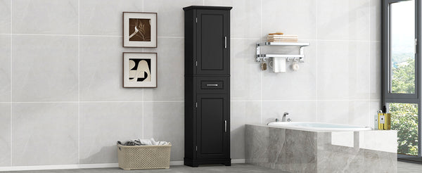 English Elm Tall Bathroom Storage Cabinet with Slim Profile, Adjustable Shelves, Anti-Tip Safety & Painted MDF Finish Black N725P246463B